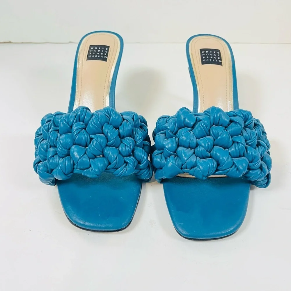 White House Black Market Millie Braided Heel Sandals Teal 6.5 Medium